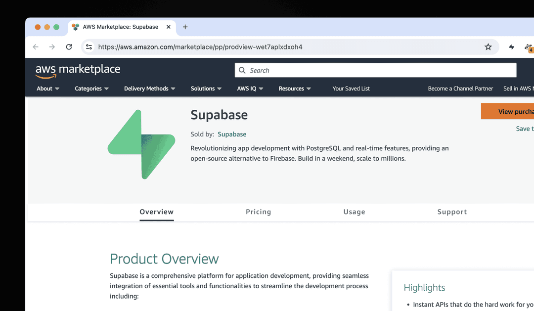 Supabase on the AWS Marketplace