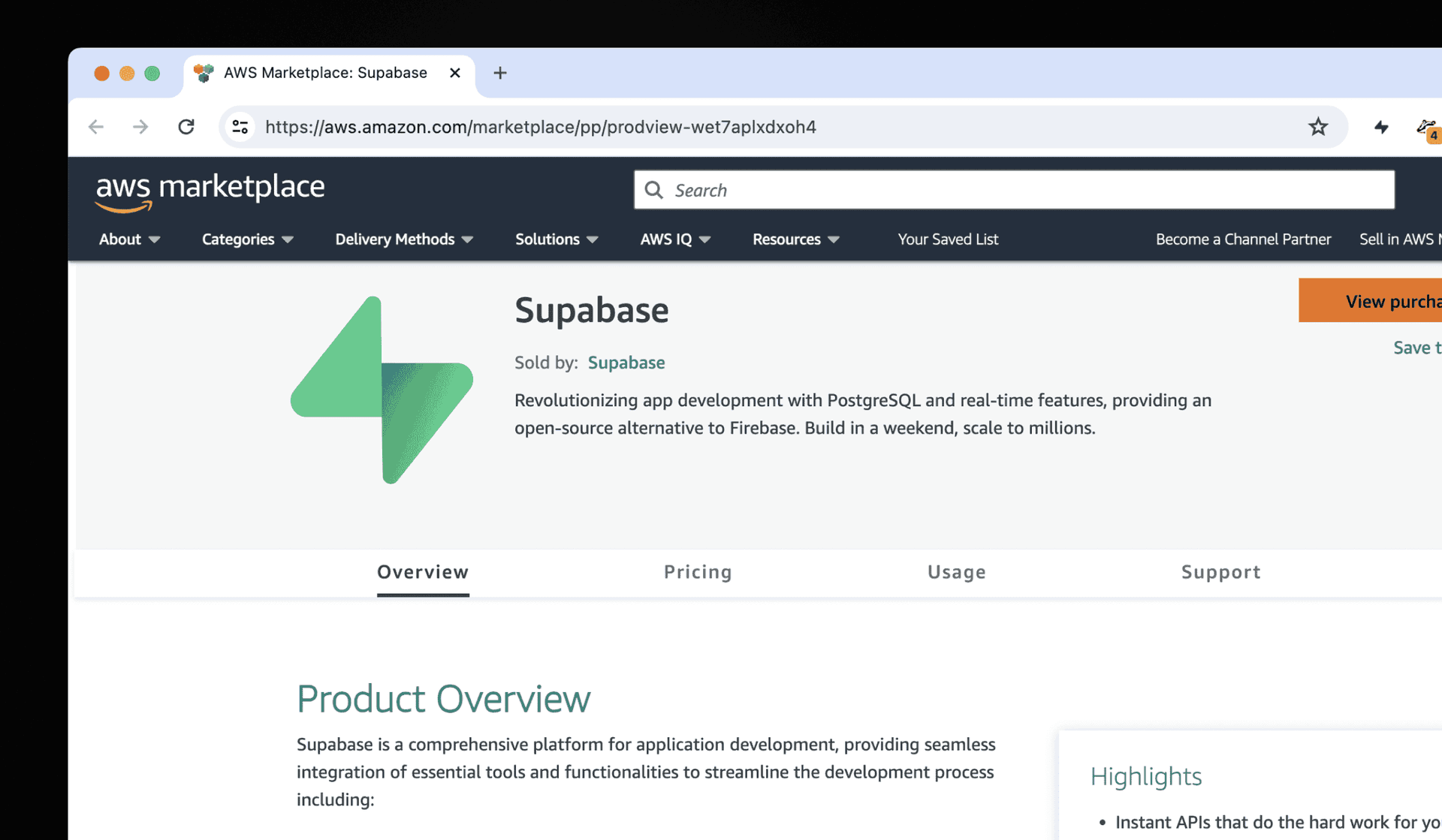 Supabase on the AWS Marketplace