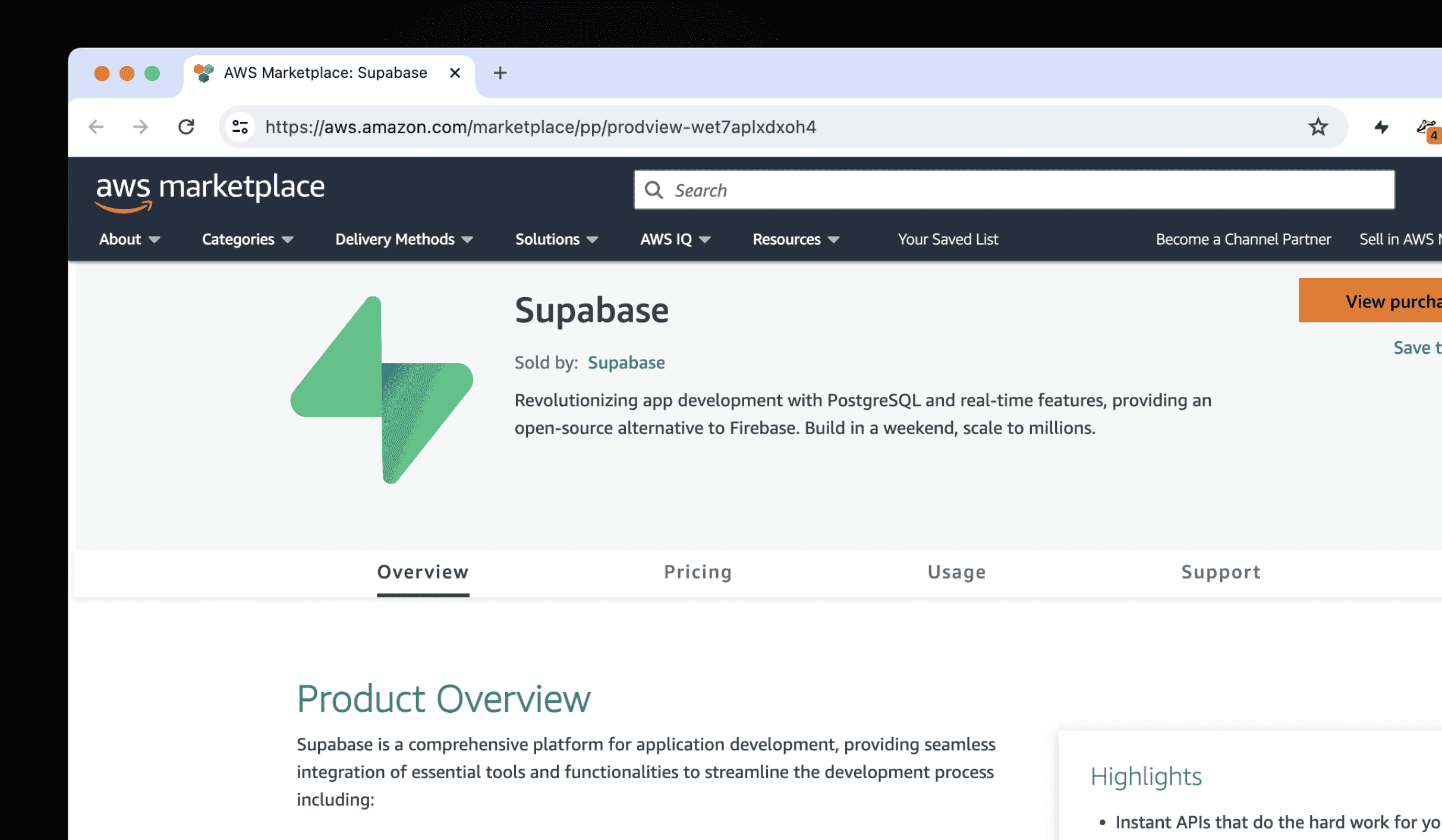 Supabase on the AWS Marketplace
