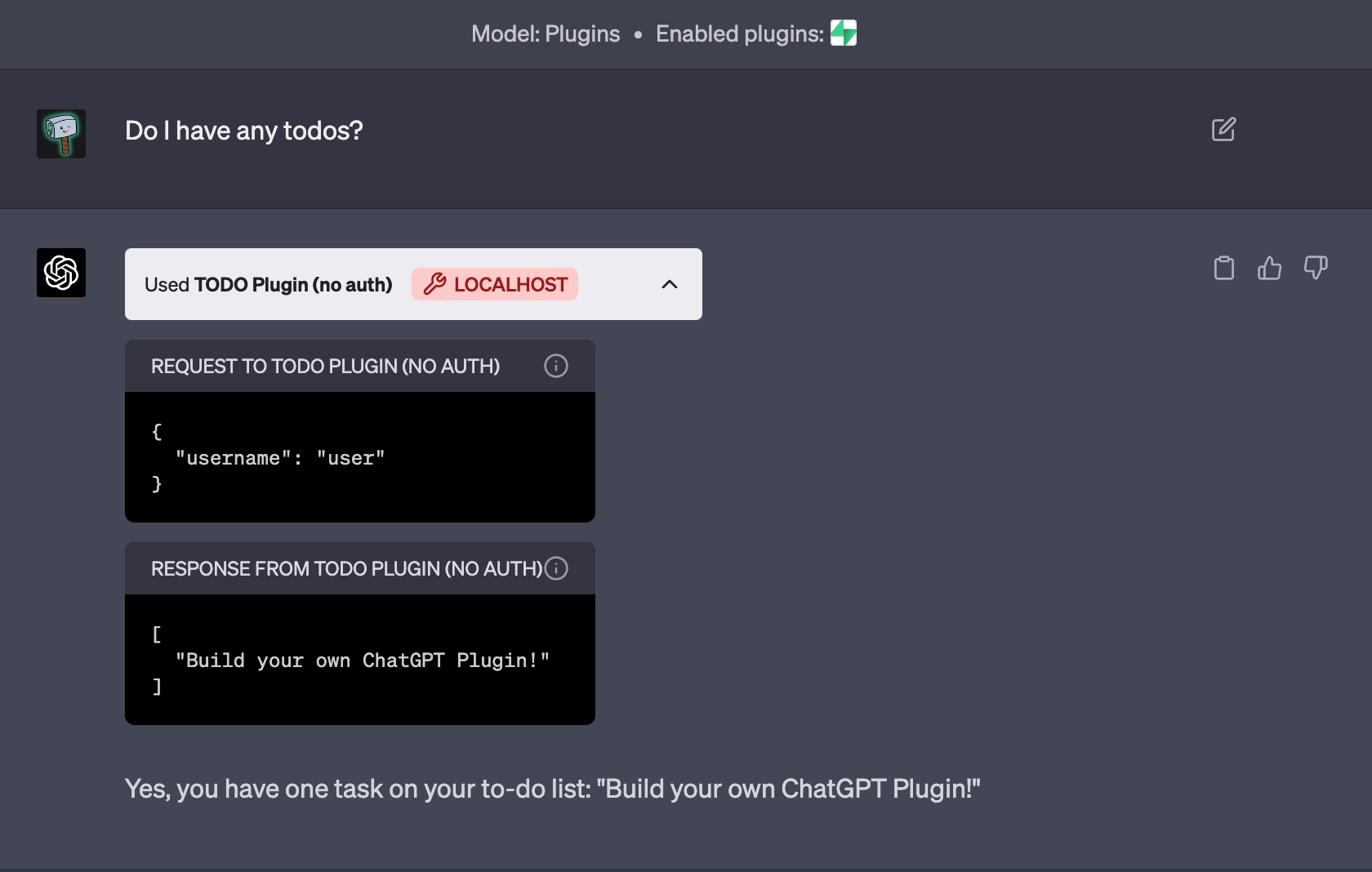 ChatGPT Plugin demo on localhost