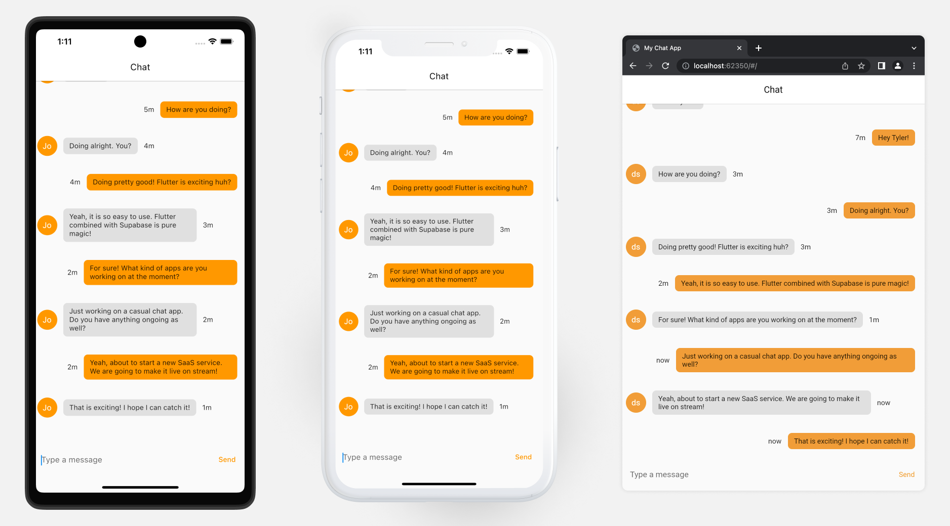 chat app running on ios, android and web