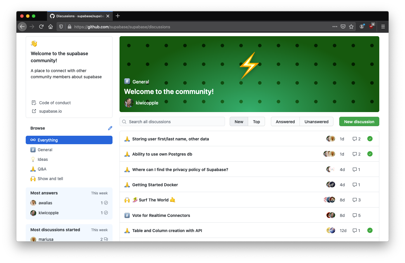 This is a screenshot of our GitHub Discussions, a new feature by GitHub