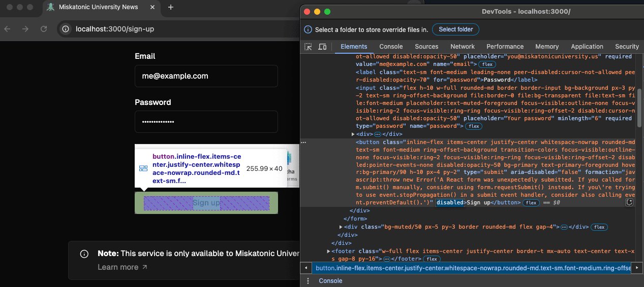input form with disabled button