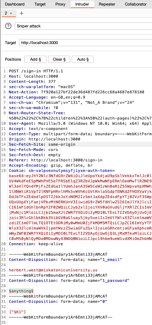 intruder target via burp suite
