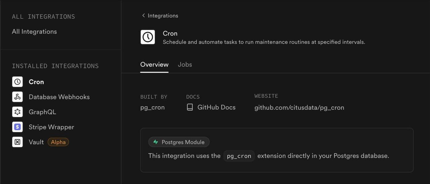 Integrations page