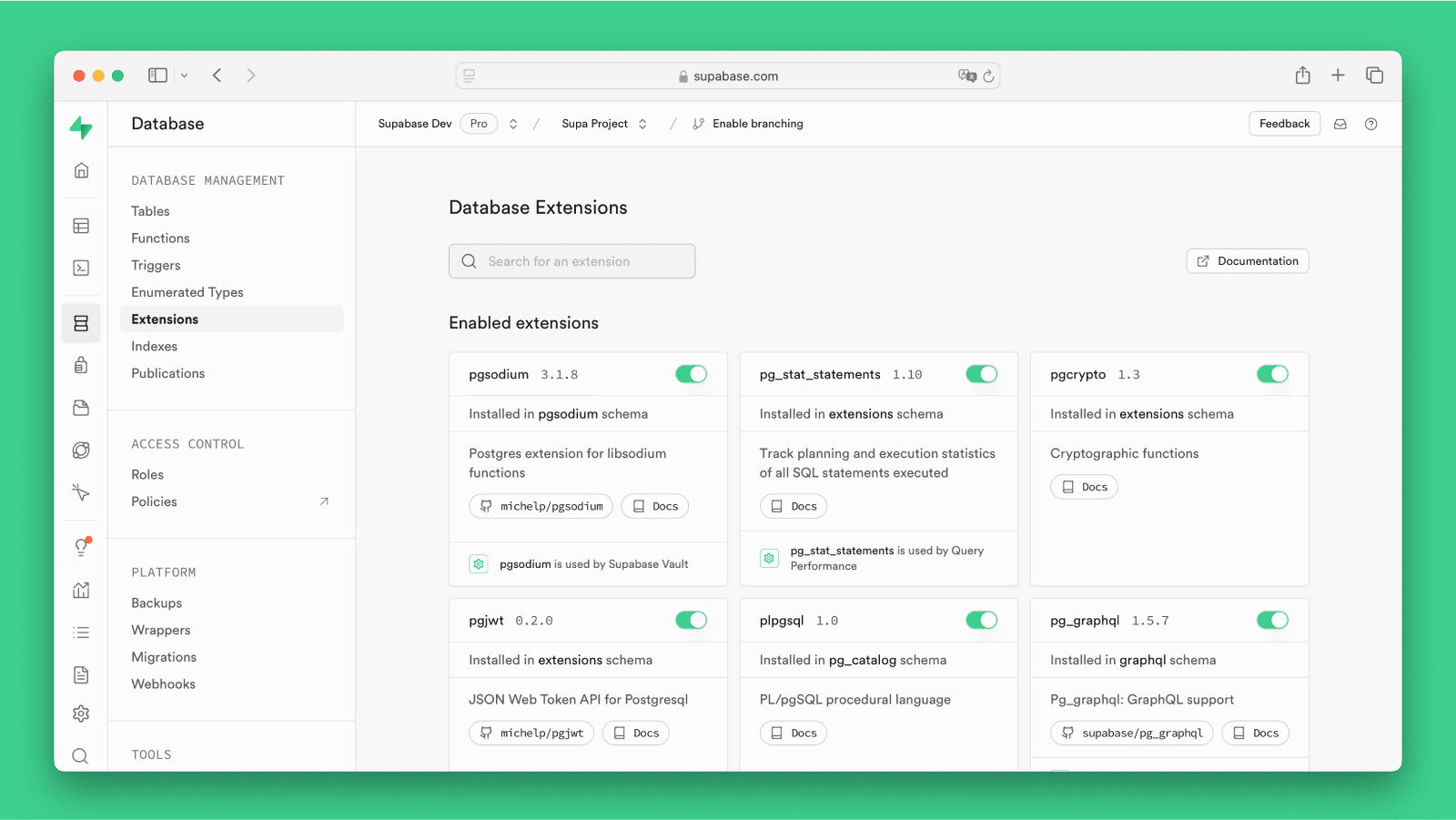 Postgres Extensions | Supabase Features